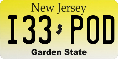 NJ license plate I33POD
