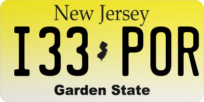 NJ license plate I33POR