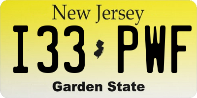 NJ license plate I33PWF
