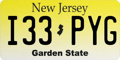 NJ license plate I33PYG