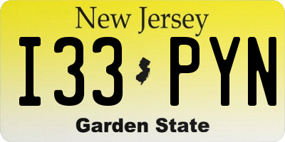 NJ license plate I33PYN