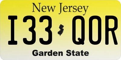 NJ license plate I33QOR