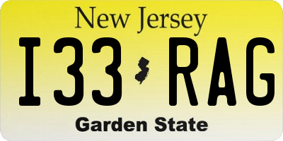 NJ license plate I33RAG