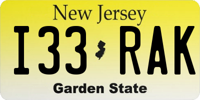 NJ license plate I33RAK