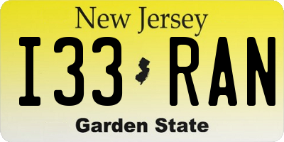 NJ license plate I33RAN