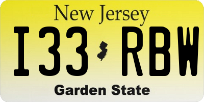 NJ license plate I33RBW