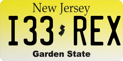 NJ license plate I33REX