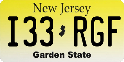 NJ license plate I33RGF