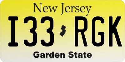 NJ license plate I33RGK