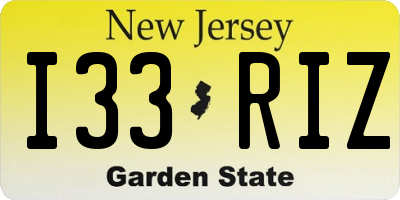 NJ license plate I33RIZ
