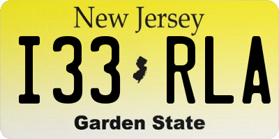 NJ license plate I33RLA