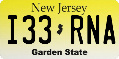 NJ license plate I33RNA