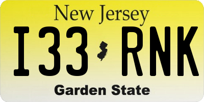 NJ license plate I33RNK