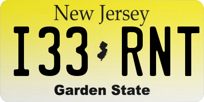 NJ license plate I33RNT