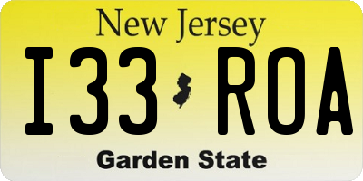 NJ license plate I33ROA