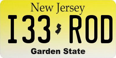 NJ license plate I33ROD