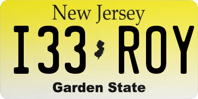 NJ license plate I33ROY