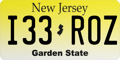 NJ license plate I33ROZ