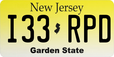 NJ license plate I33RPD