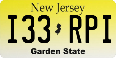 NJ license plate I33RPI