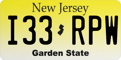 NJ license plate I33RPW