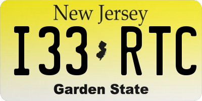 NJ license plate I33RTC