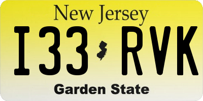 NJ license plate I33RVK