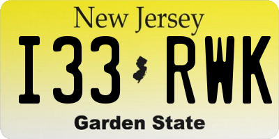 NJ license plate I33RWK