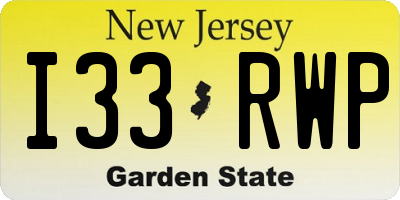 NJ license plate I33RWP
