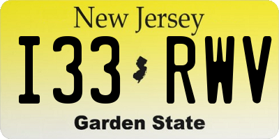 NJ license plate I33RWV