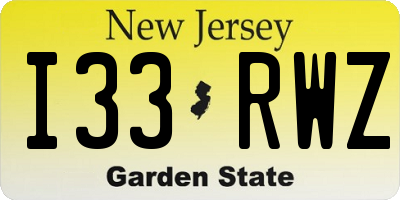 NJ license plate I33RWZ