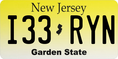 NJ license plate I33RYN