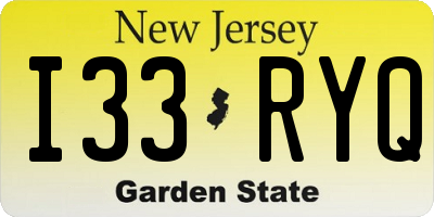 NJ license plate I33RYQ