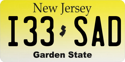 NJ license plate I33SAD