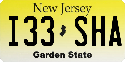 NJ license plate I33SHA