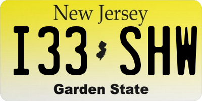 NJ license plate I33SHW