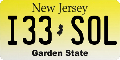 NJ license plate I33SOL