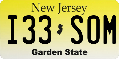 NJ license plate I33SOM