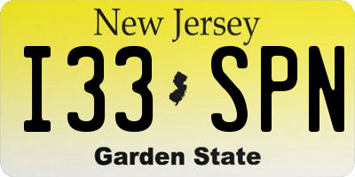 NJ license plate I33SPN