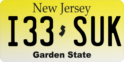 NJ license plate I33SUK