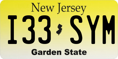 NJ license plate I33SYM