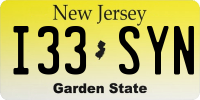 NJ license plate I33SYN