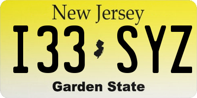 NJ license plate I33SYZ
