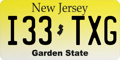 NJ license plate I33TXG