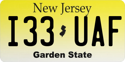 NJ license plate I33UAF