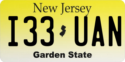 NJ license plate I33UAN