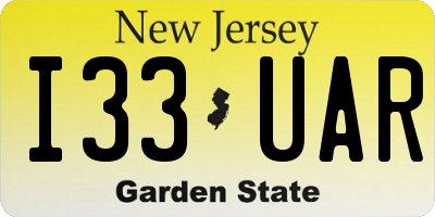 NJ license plate I33UAR