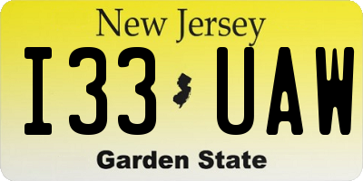 NJ license plate I33UAW