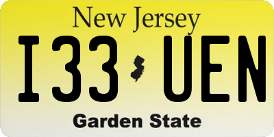 NJ license plate I33UEN
