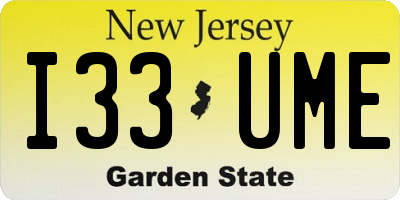 NJ license plate I33UME